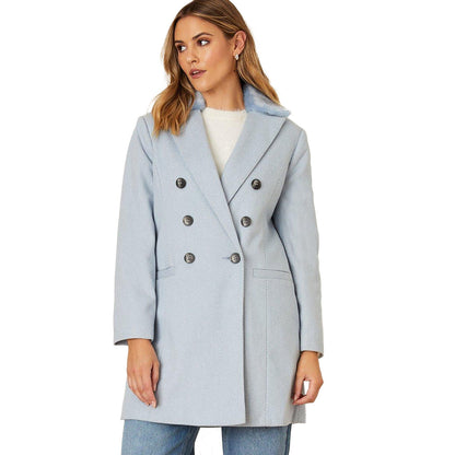 Blue - Front - Dorothy Perkins Womens-Ladies Faux Fur Collar Petite Coat