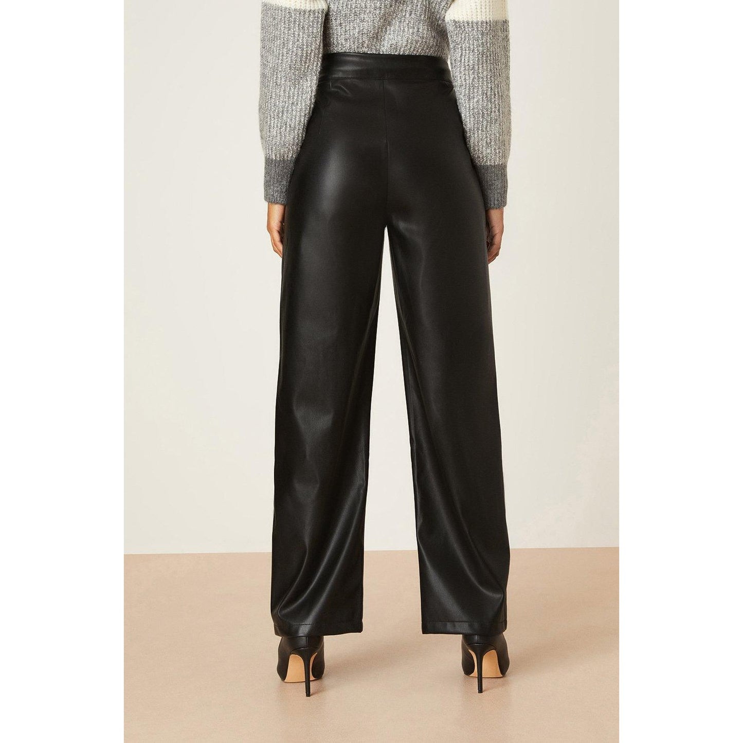 Black - Back - Dorothy Perkins Womens-Ladies Faux Leather Wide Leg Trousers