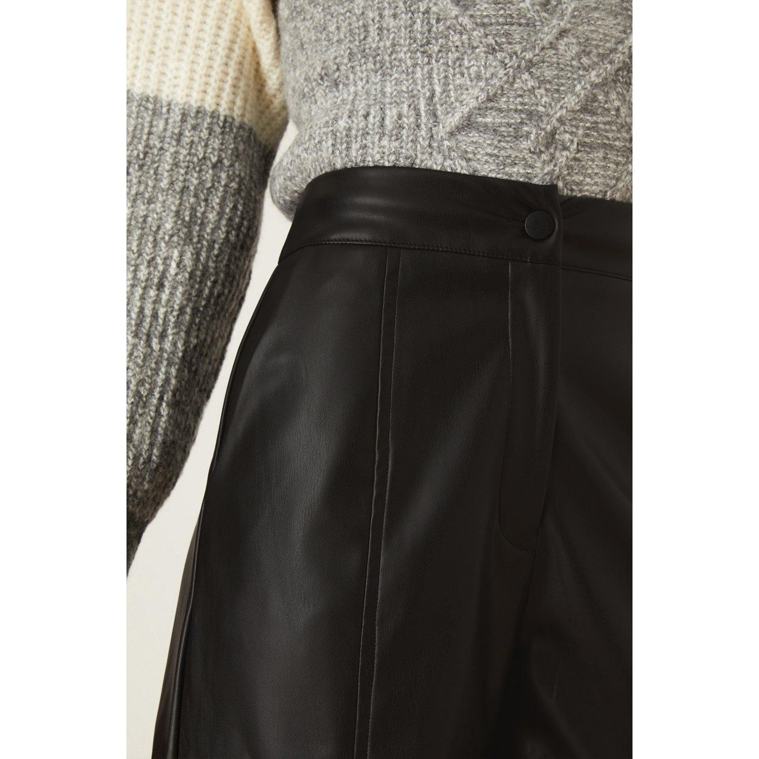 Black - Side - Dorothy Perkins Womens-Ladies Faux Leather Wide Leg Trousers