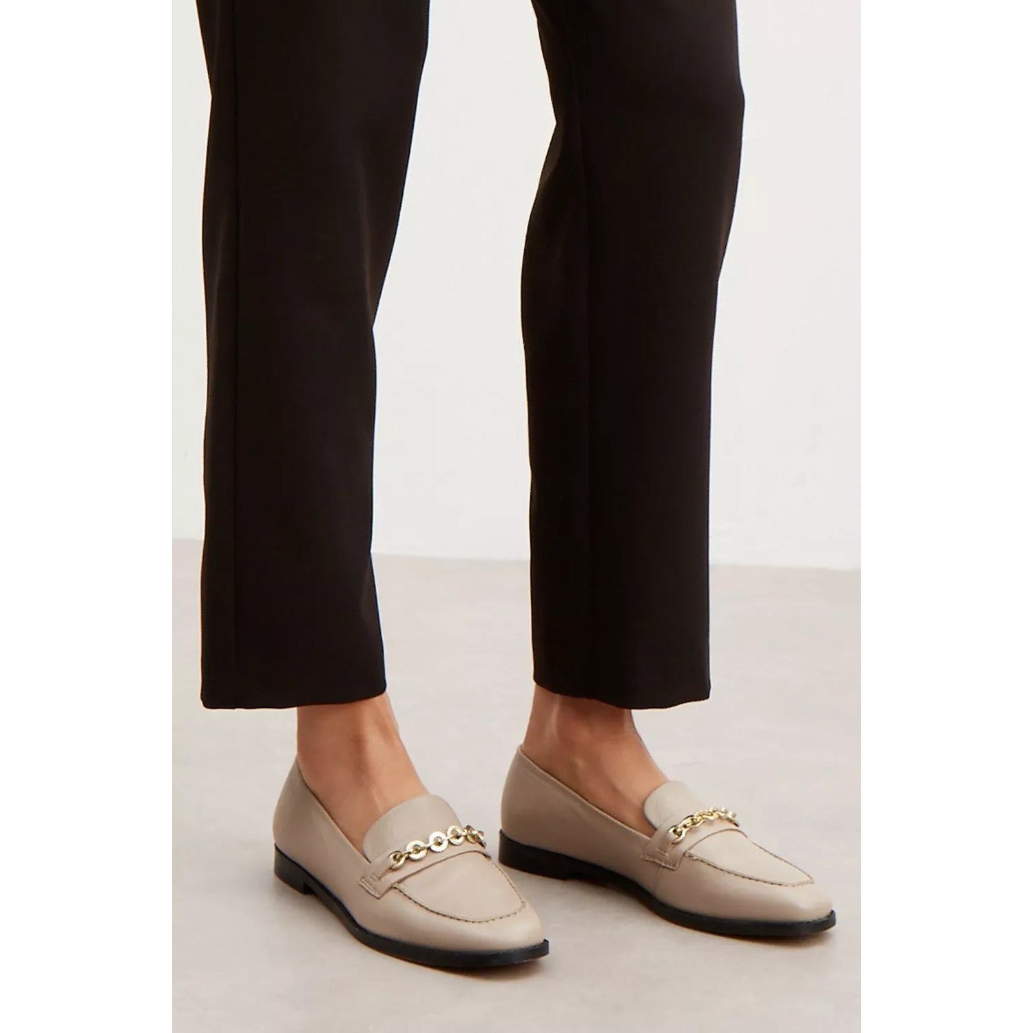Taupe - Side - Principles Womens-Ladies Liddy Chain Leather Loafers
