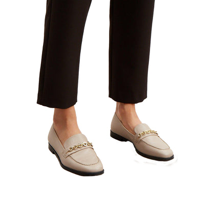 Taupe - Front - Principles Womens-Ladies Liddy Chain Leather Loafers