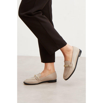 Taupe - Back - Principles Womens-Ladies Liddy Chain Leather Loafers