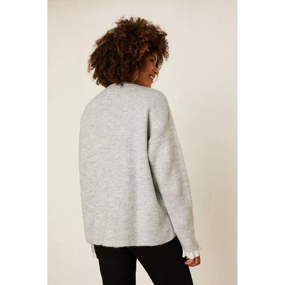 Grey - Back - Dorothy Perkins Womens-Ladies Broderie Knitted Lace Detail Jumper