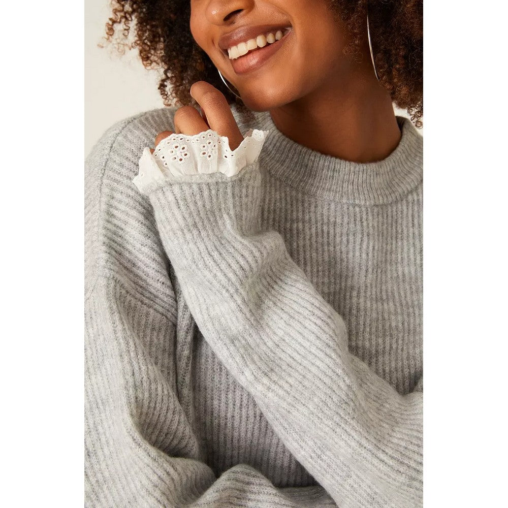 Grey - Side - Dorothy Perkins Womens-Ladies Broderie Knitted Lace Detail Jumper