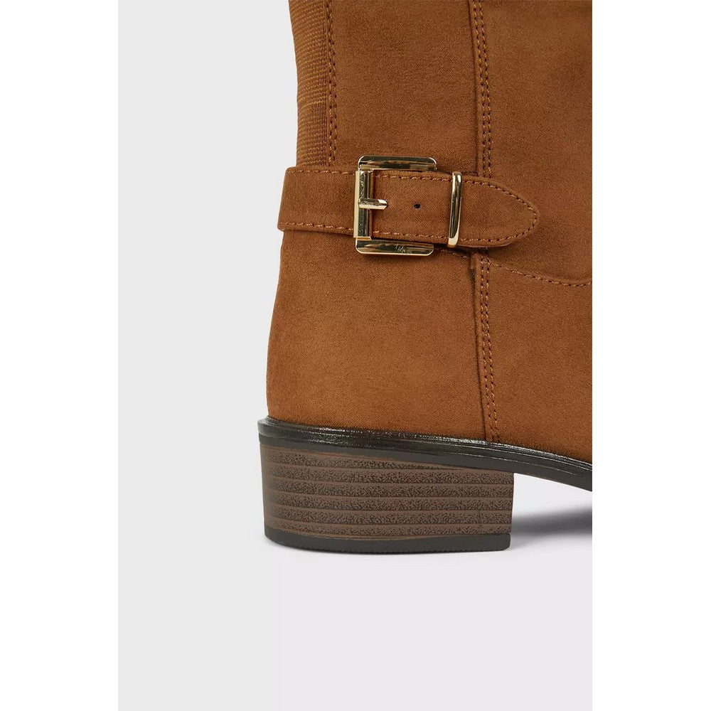 Chocolate - Back - Dorothy Perkins Womens-Ladies Kinley Buckle Detail Riding Boots