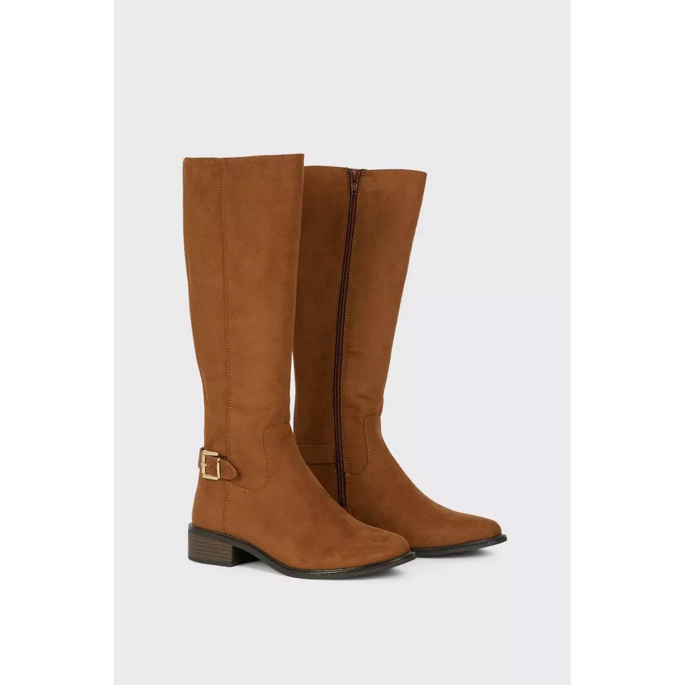 Chocolate - Side - Dorothy Perkins Womens-Ladies Kinley Buckle Detail Riding Boots
