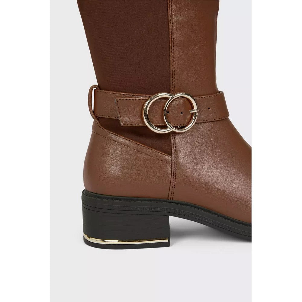 Chocolate - Back - Dorothy Perkins Womens-Ladies Kenya Buckle Detail Wide Calf Boots