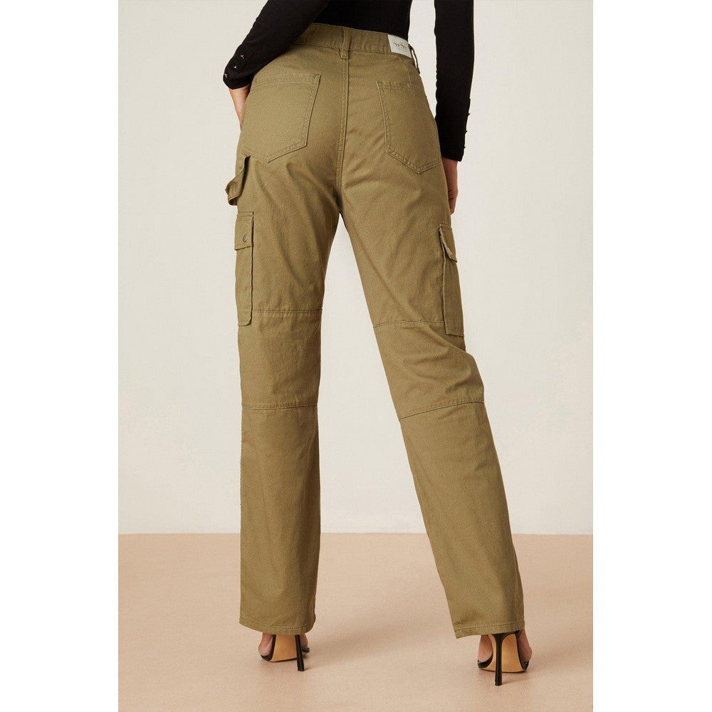 Khaki - Back - Dorothy Perkins Womens-Ladies Cargo High Waist Trousers