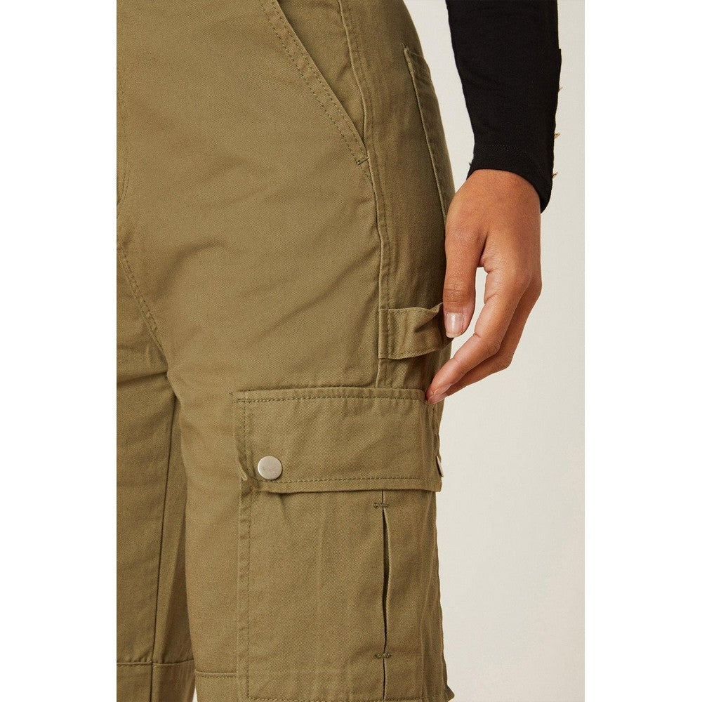 Khaki - Side - Dorothy Perkins Womens-Ladies Cargo High Waist Trousers