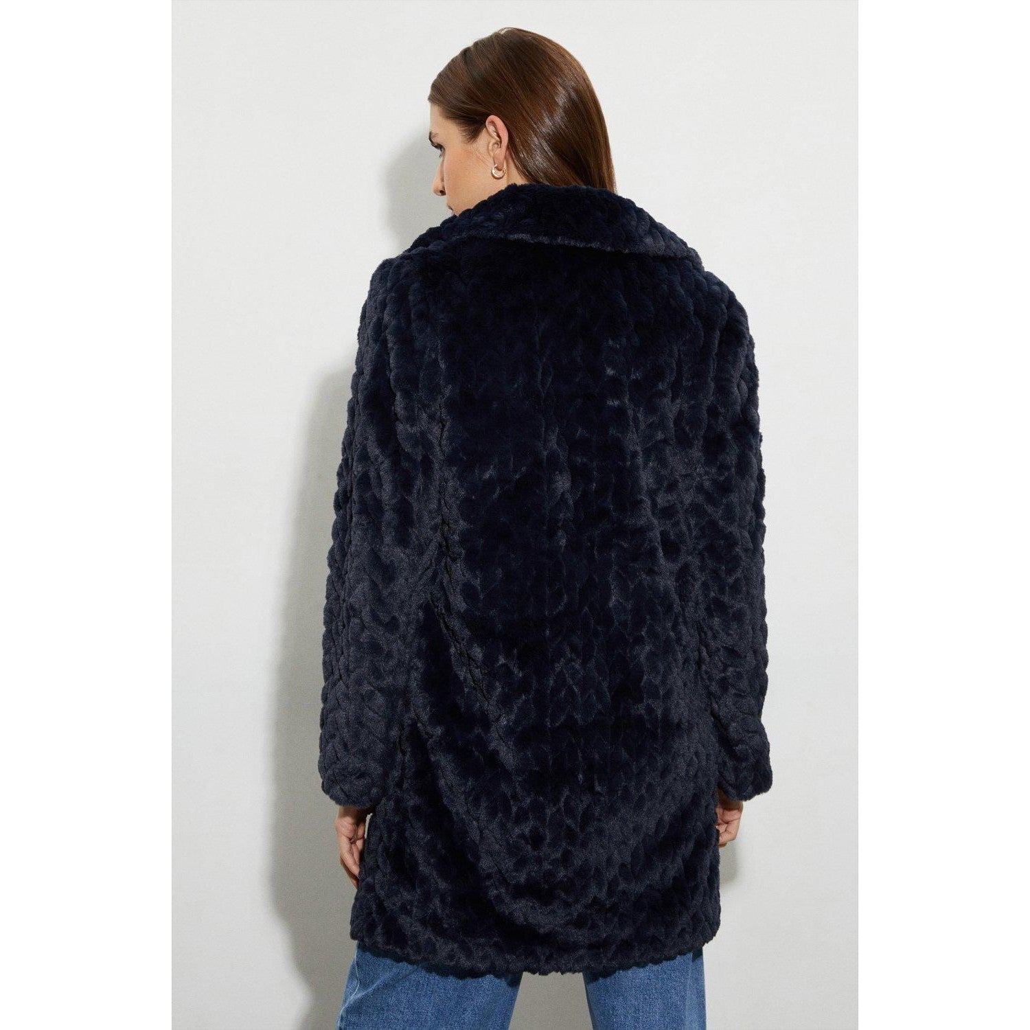 Midnight - Back - Dorothy Perkins Womens-Ladies Textured Faux Fur Longline Coat