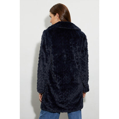 Midnight - Back - Dorothy Perkins Womens-Ladies Textured Faux Fur Longline Coat