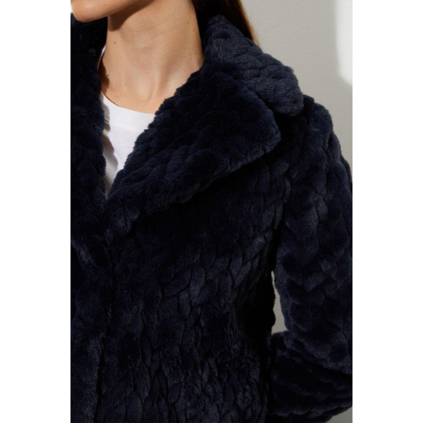 Midnight - Side - Dorothy Perkins Womens-Ladies Textured Faux Fur Longline Coat