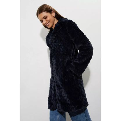 Midnight - Pack Shot - Dorothy Perkins Womens-Ladies Textured Faux Fur Longline Coat