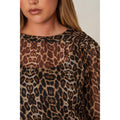 Black-Brown - Side - Dorothy Perkins Womens-Ladies Leopard Print Chiffon Plus Long-Sleeved Blouse
