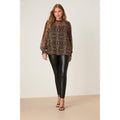 Black-Brown - Lifestyle - Dorothy Perkins Womens-Ladies Leopard Print Chiffon Plus Long-Sleeved Blouse