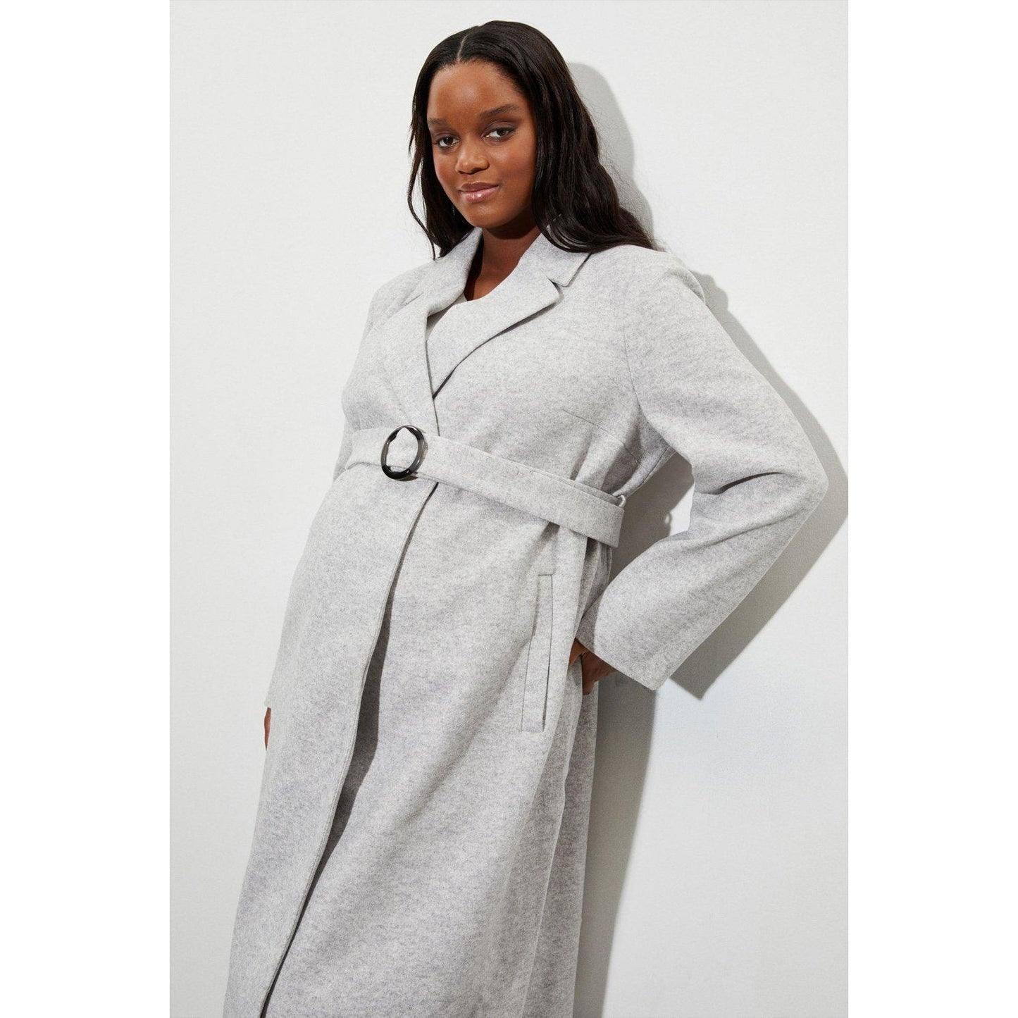Grey - Pack Shot - Dorothy Perkins Womens-Ladies Buckle Detail Maternity Coat