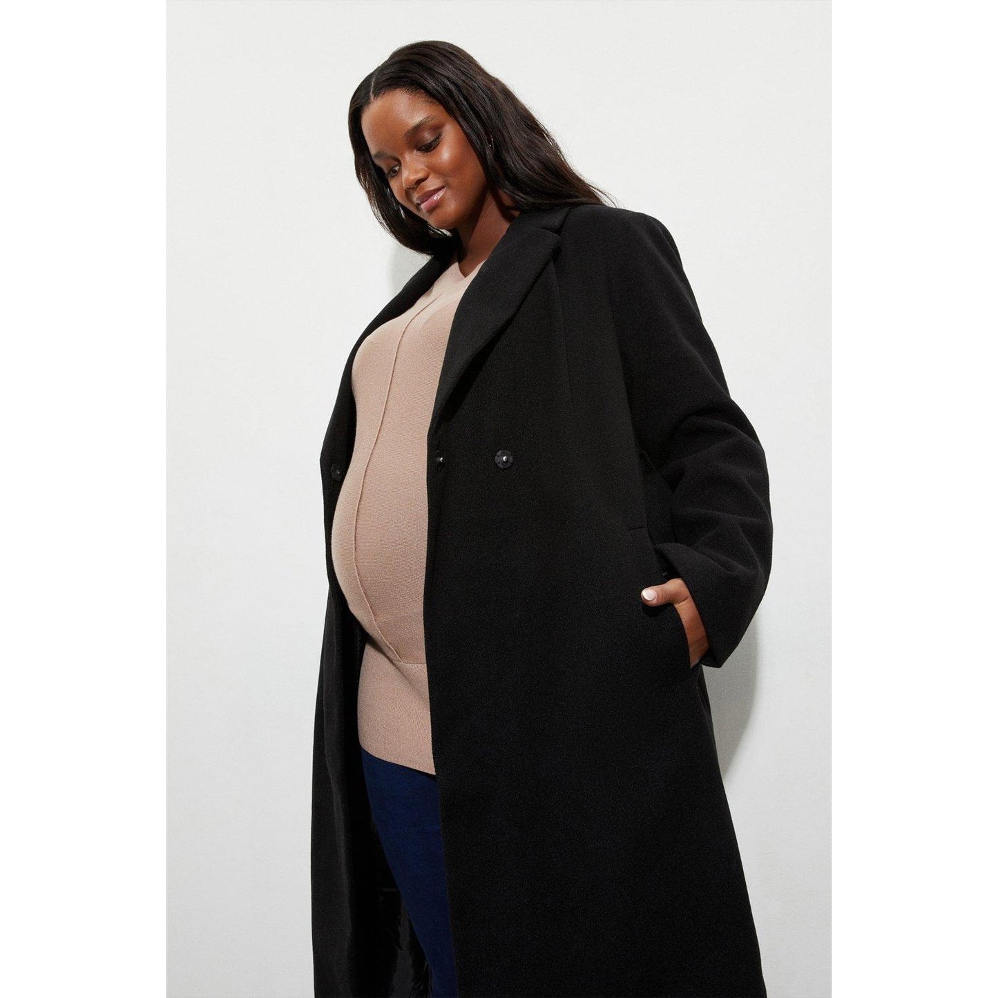 Black - Pack Shot - Dorothy Perkins Womens-Ladies Buckle Detail Maternity Coat