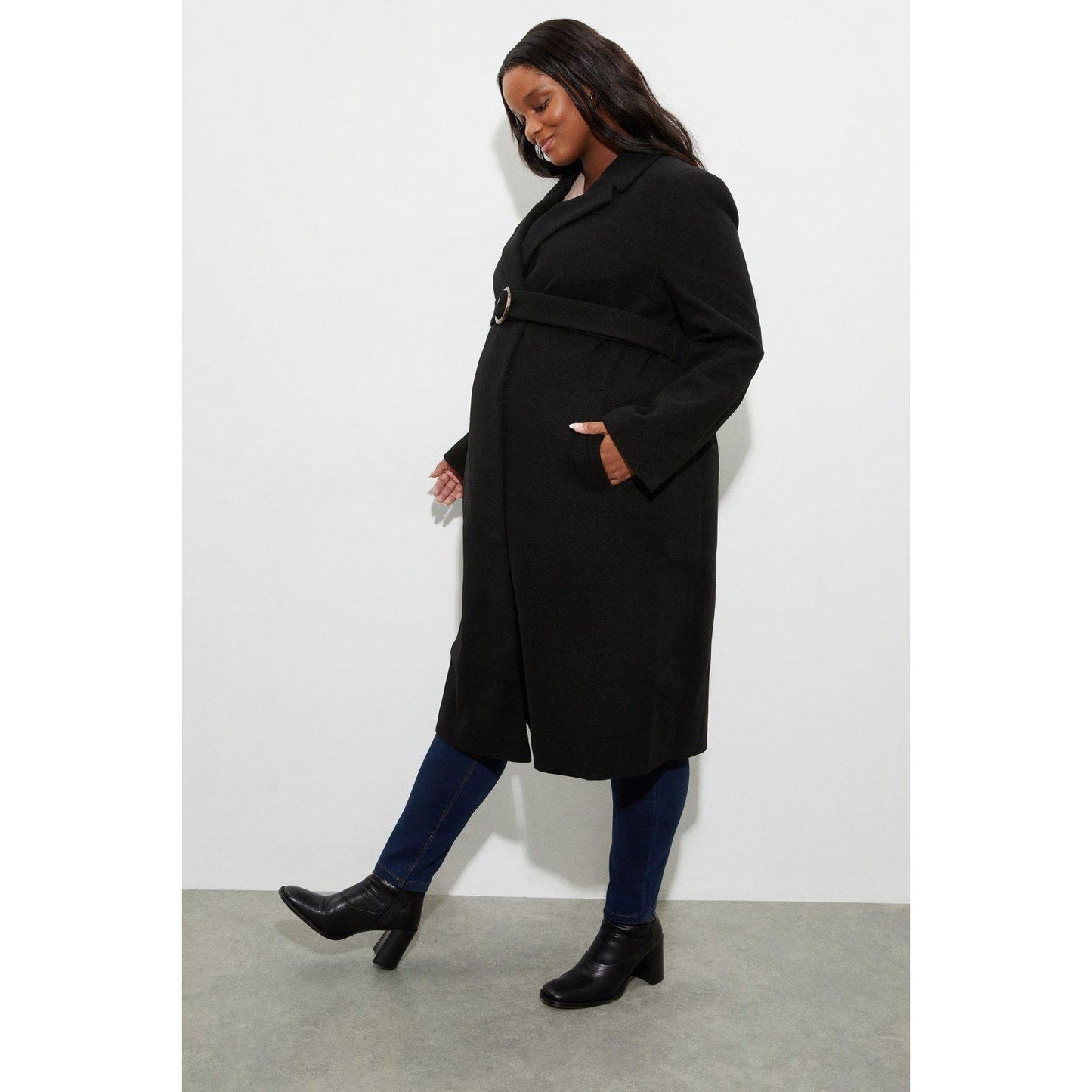 Black - Close up - Dorothy Perkins Womens-Ladies Buckle Detail Maternity Coat