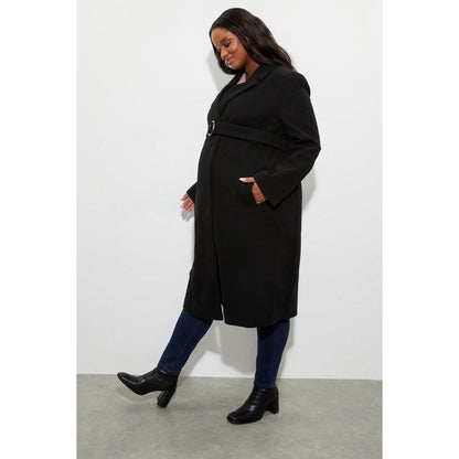 Black - Close up - Dorothy Perkins Womens-Ladies Buckle Detail Maternity Coat