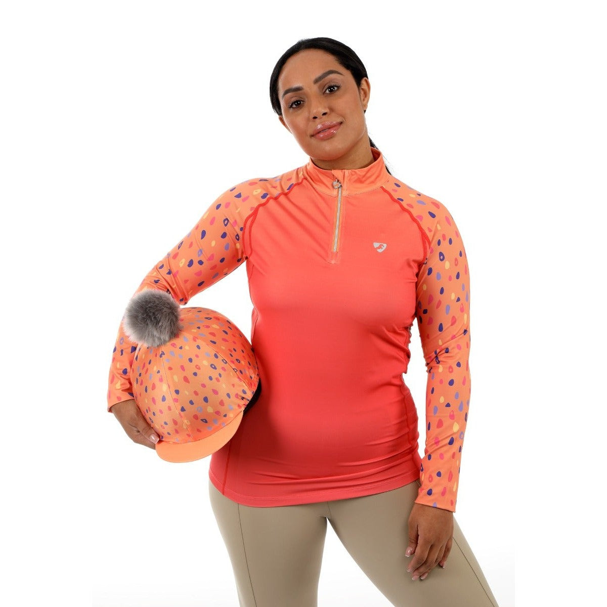 Orange - Back - Aubrion Womens-Ladies Hyde Park XC Spotted Cross Country Shirt