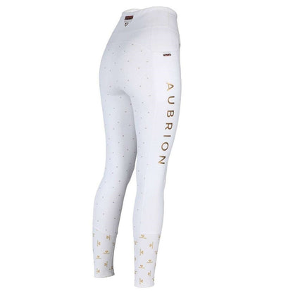 White - Back - Aubrion Womens-Ladies Team Horse Riding Tights