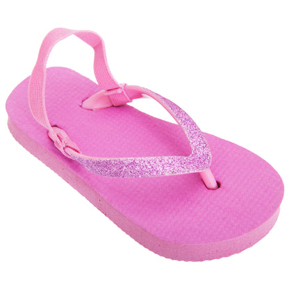 Fuchsia - Front - FLOSO Childrens Girls Plain Toe Post Flip Flops With Glitter Strap