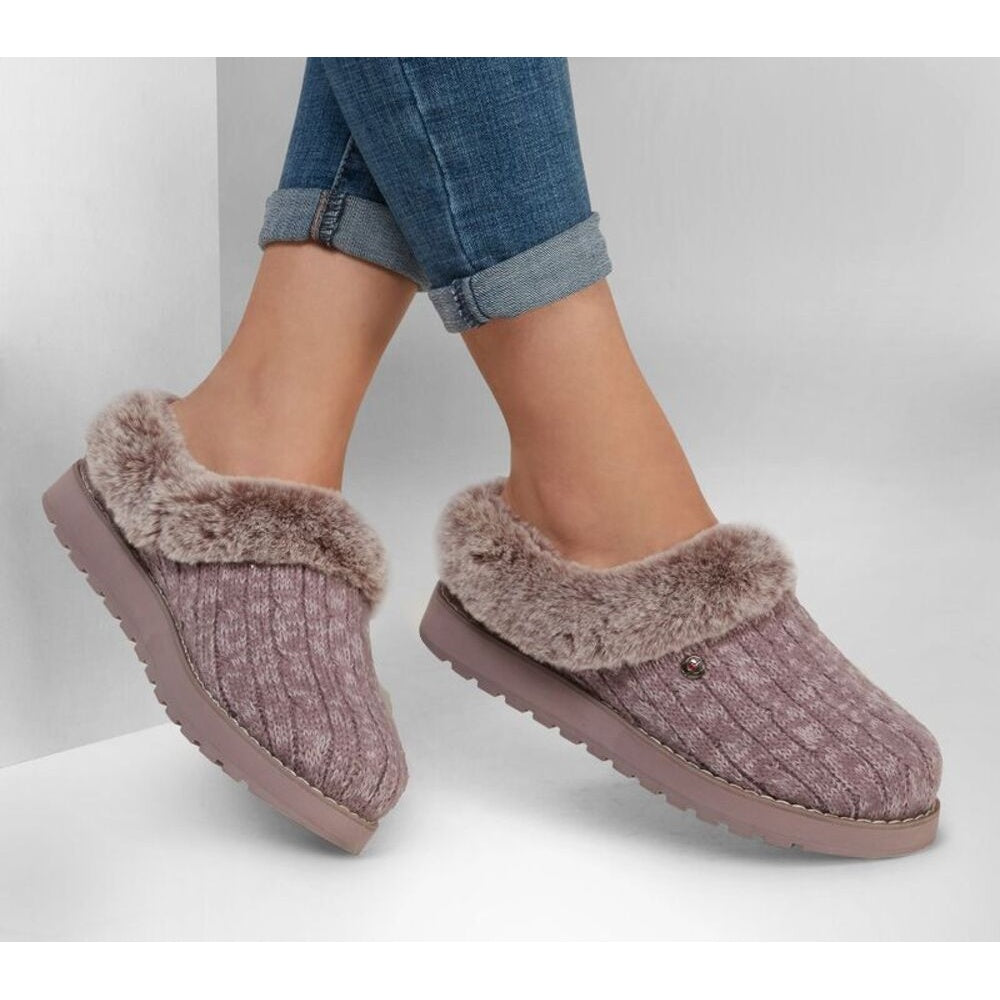 Mauve - Back - Skechers Womens-Ladies SK31204 Keepsakes Ice Angel Slip On Mule Slippers