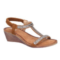 Tan - Front - Divaz Womens-Ladies Pearl Elasticated Wedge Suede Sandal