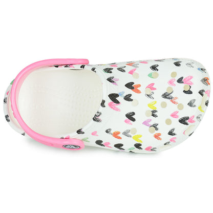 White-Pink - Pack Shot - Crocs Childrens-Kids Classic Heart Clogs