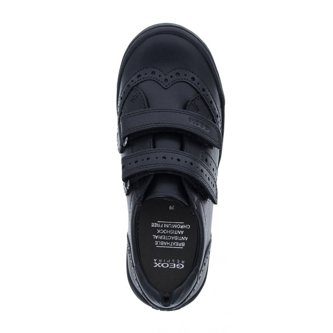 Black - Side - Geox Girls Hadriel Leather School Shoes