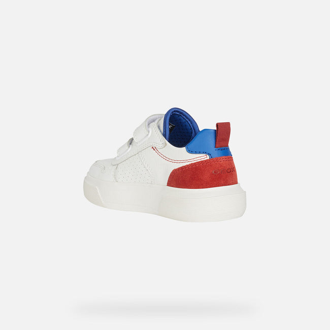 White-Royal Blue-Red - Side - Geox Boys Nettuno Leather Trainers