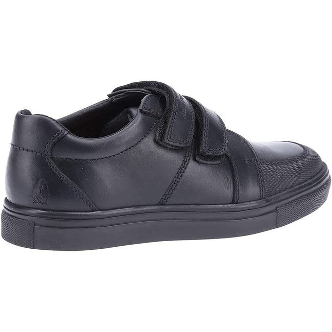 Black - Side - Hush Puppies Boys Santos Leather School Shoes