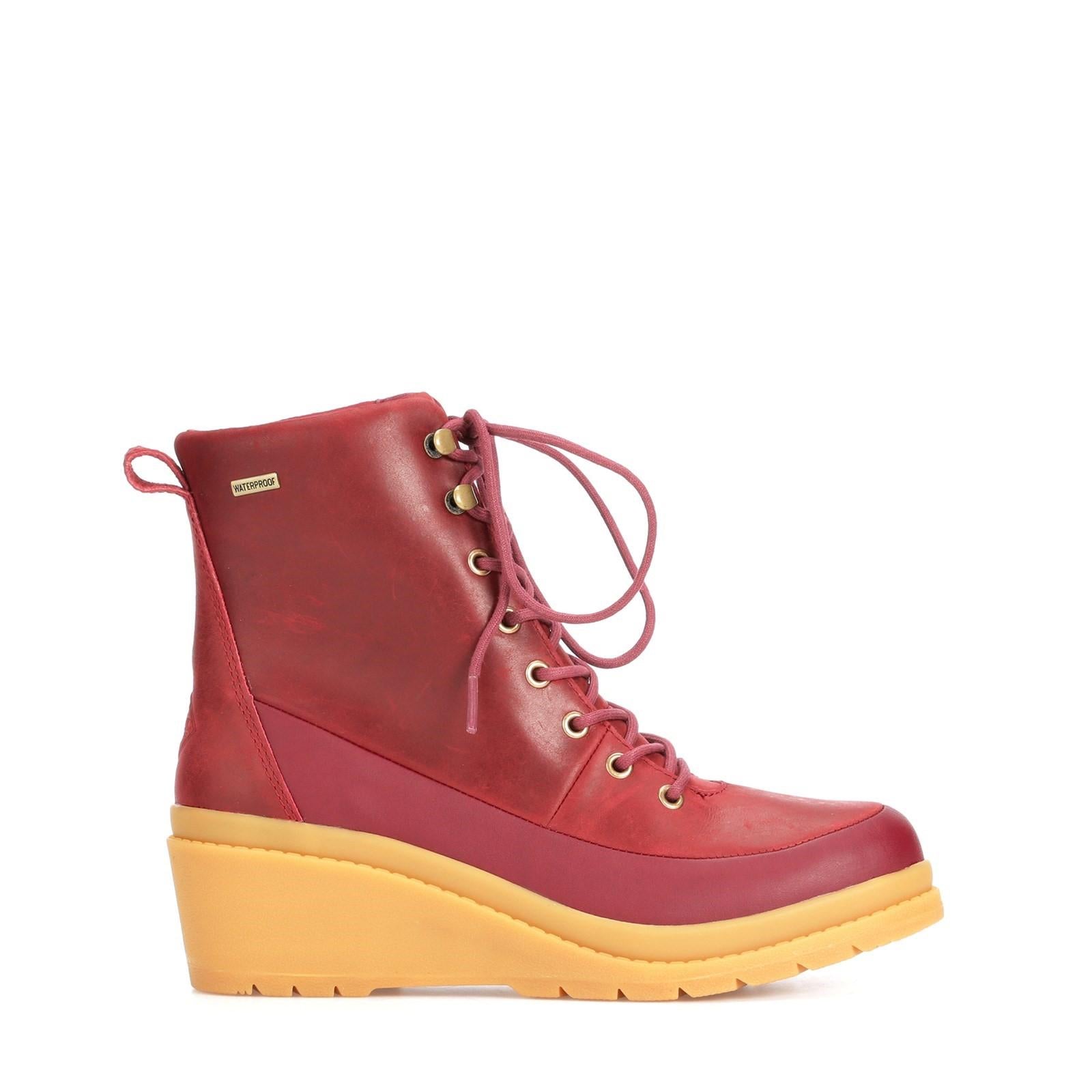 Burgundy-Yellow - Back - Muck Boots Womens-Ladies Liberty Leather Wedge Ankle Boots