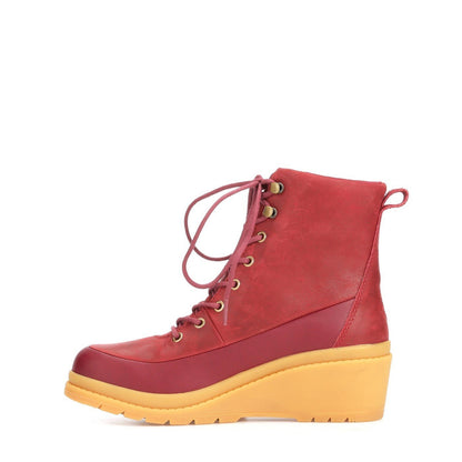 Burgundy-Yellow - Side - Muck Boots Womens-Ladies Liberty Leather Wedge Ankle Boots