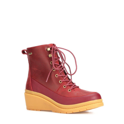 Burgundy-Yellow - Front - Muck Boots Womens-Ladies Liberty Leather Wedge Ankle Boots