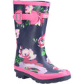 Navy-Pink - Front - Cotswold Girls Flower Wellington Boots