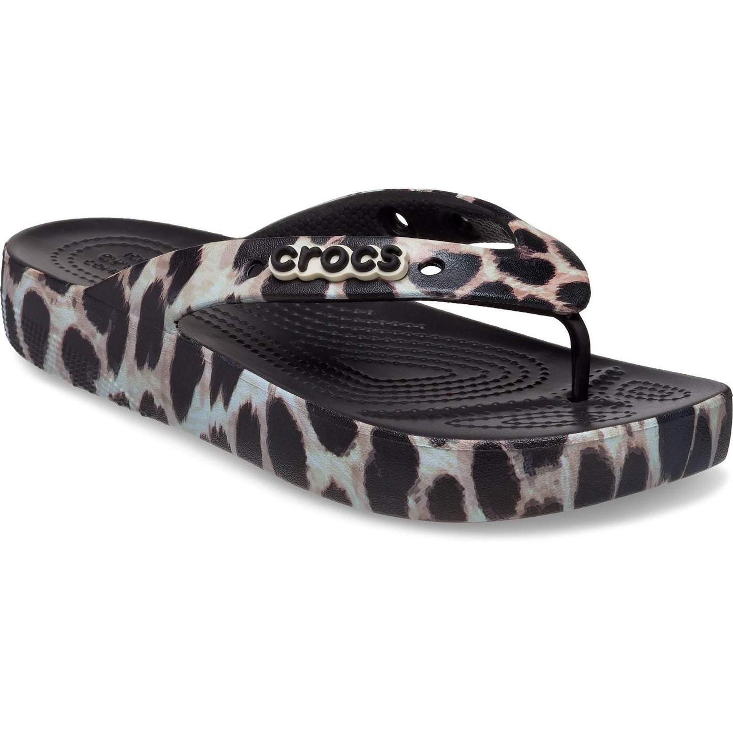 Black-Brown - Front - Crocs Womens-Ladies Classic Leopard Print Flip Flops