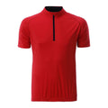 Tomato Red-Black - Front - James and Nicholson Mens Half Zip Bike T-Shirt