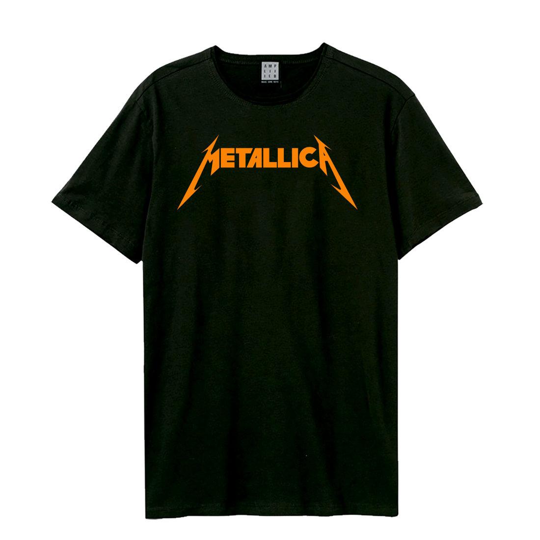 Black-Orange - Front - Amplified Unisex Adult Metallica Logo T-Shirt
