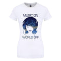 White - Front - Grindstore Womens-Ladies Music On World Off T-Shirt