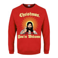 Red - Front - Grindstore Mens You`re Welcome Christmas Jumper