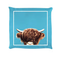 Sky Blue - Front - Inquisitive Creatures Highland Cow Filled Cushion