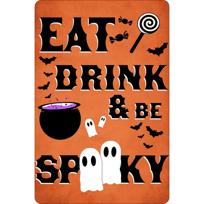 Orange-Black - Front - Greet Tin Card Eat Drink & Be Spooky Plaque