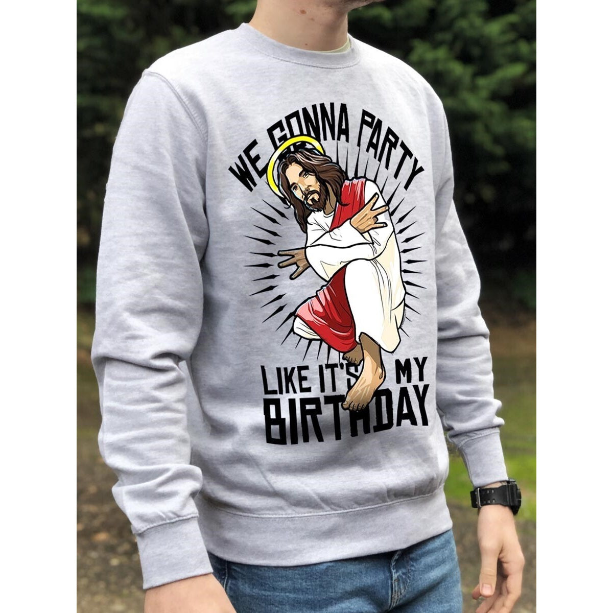Grey - Back - Grindstore Mens We Gonna Party Like It´s My Birthday Christmas Jumper