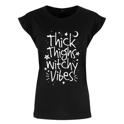 Black-White - Front - Grindstore Womens-Ladies Thick Thighs Witchy Vibes T-Shirt