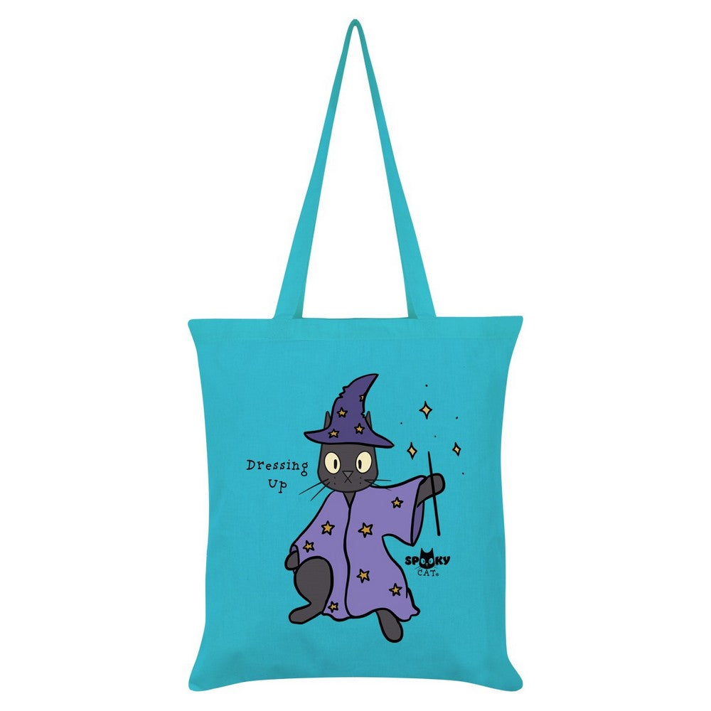 Azure Blue - Front - Spooky Cat Dressing Up Tote Bag