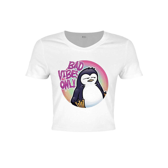 White - Front - Psycho Penguin Ladies-Womens Bad Vibes Only Crop Top