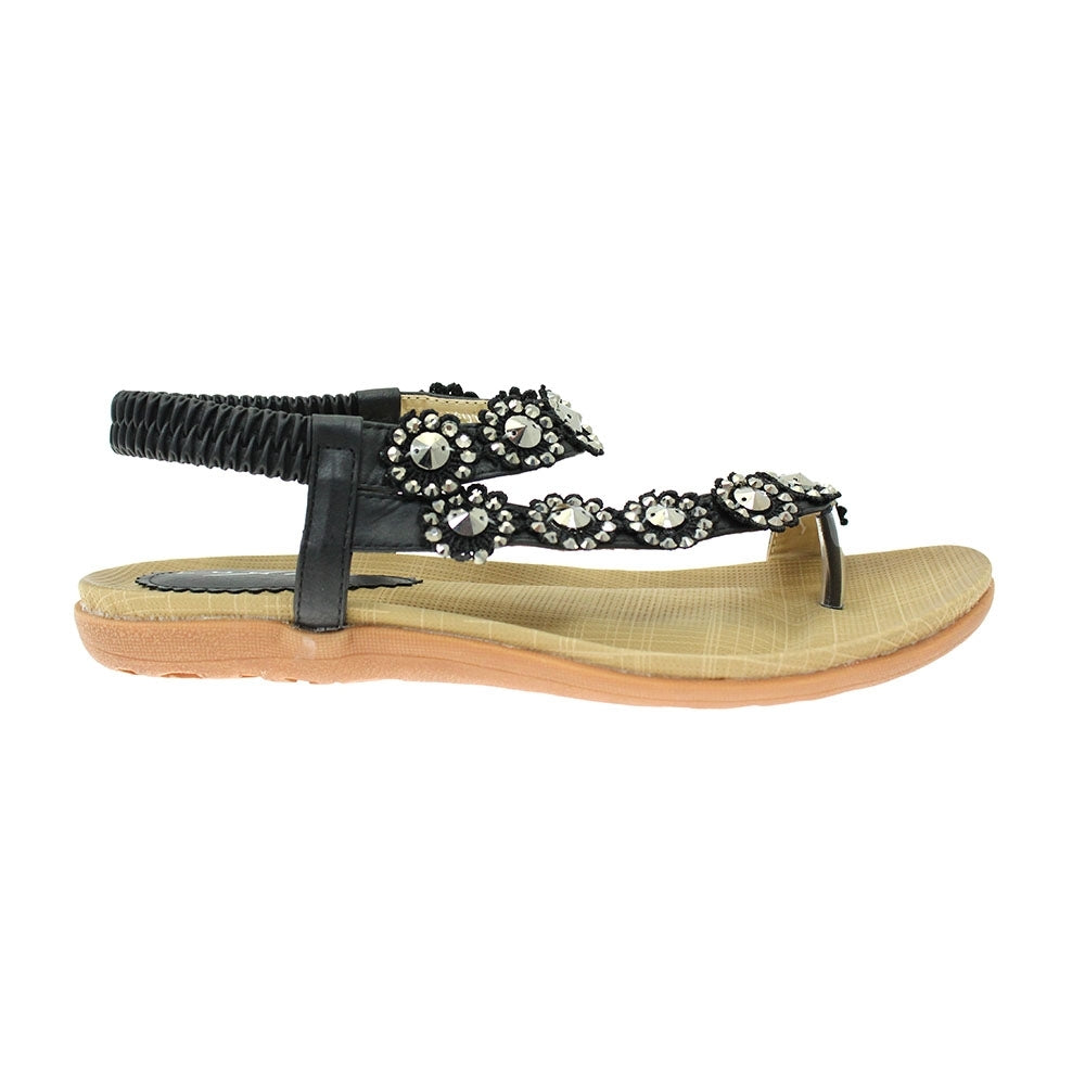 Black - Back - Lunar Womens-Ladies Charlotte Flower Sandals