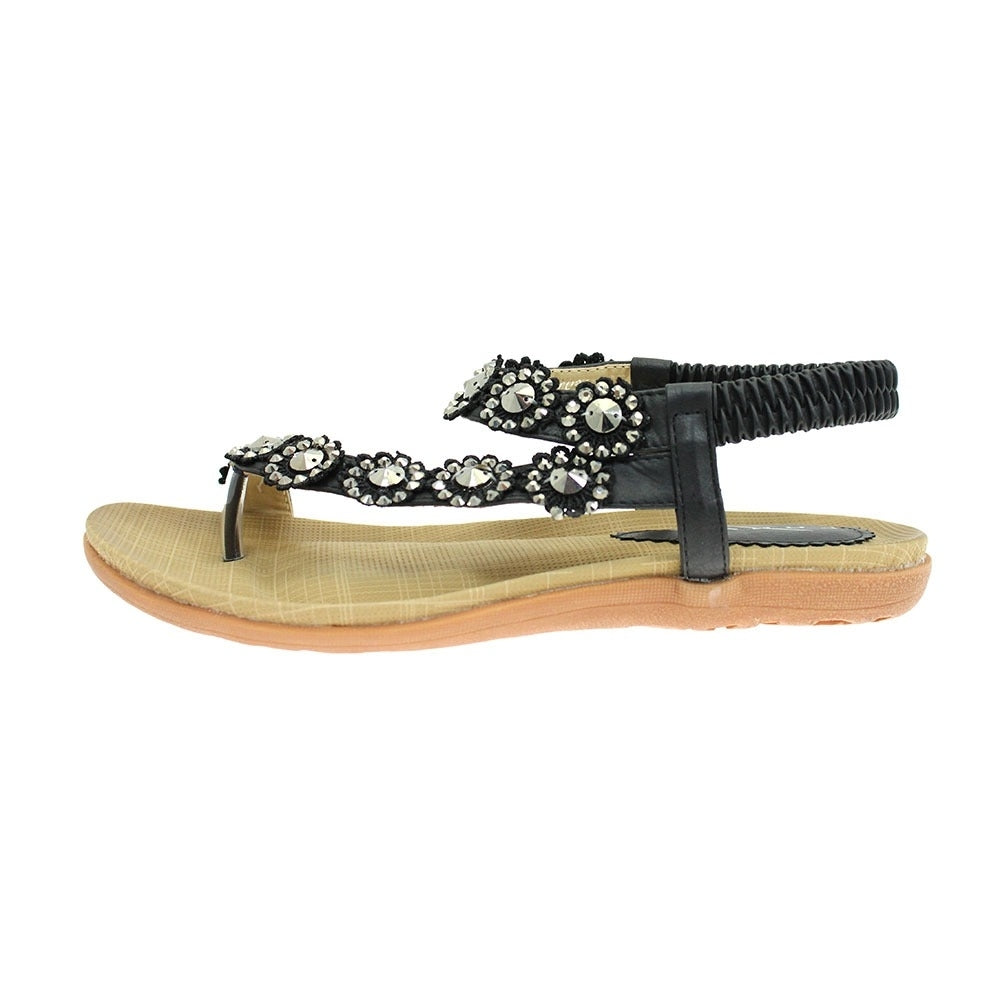 Black - Side - Lunar Womens-Ladies Charlotte Flower Sandals