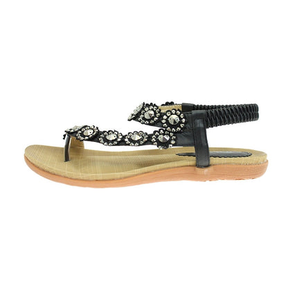 Black - Side - Lunar Womens-Ladies Charlotte Flower Sandals
